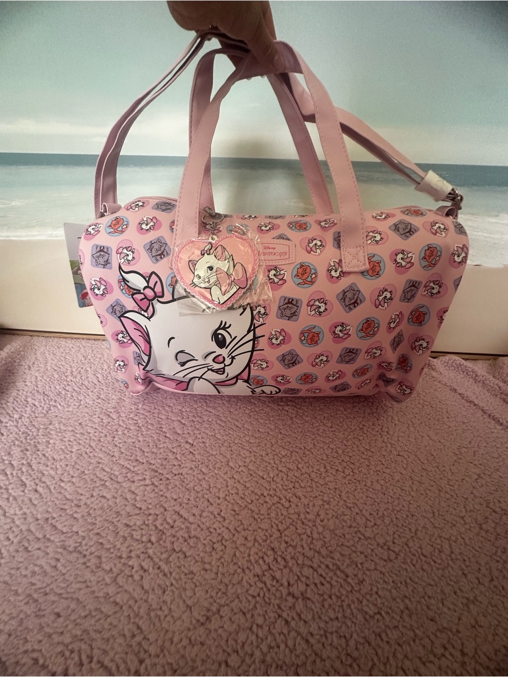 Disney Pink Marie Cat Duffel Bag with Heart Charm